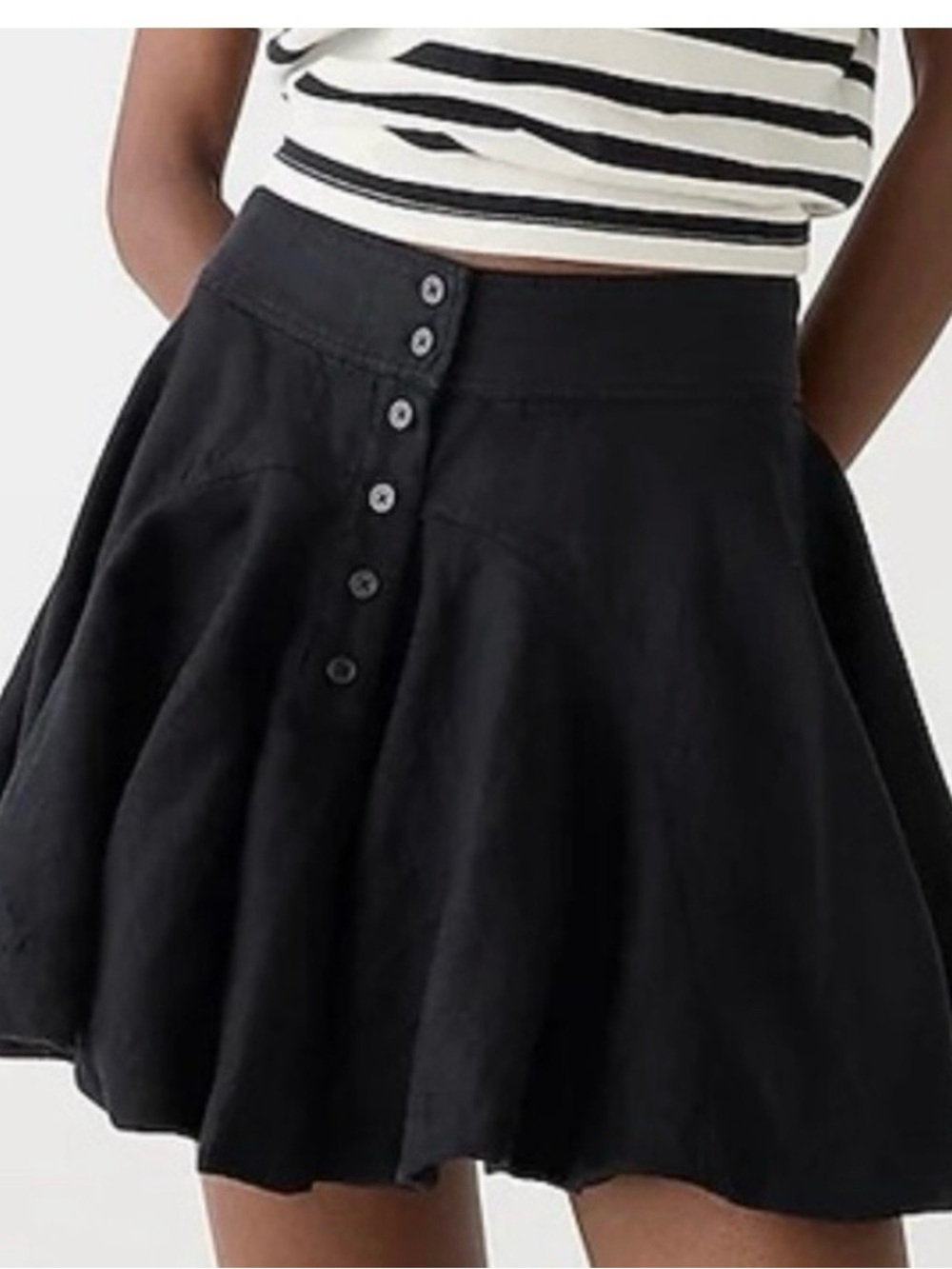 J.CREW Black Button-Front Flared Mini Skirt